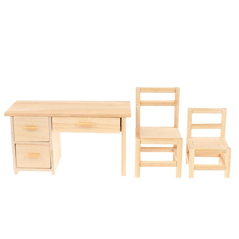 1 قطعة دمية مصغرة لعبة الأثاث الخشبي طاولة الطعام كرسي مكتب صغير محاكاة المشهد دمية
