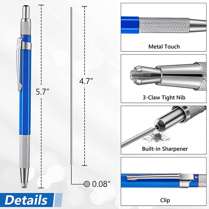 أقلام رصاص ميكانيكية مع مبراة البناء ، علامة معدنية ، مجرب الأنابيب ، لحام البناء الصلب ، تصنيع ، 3X