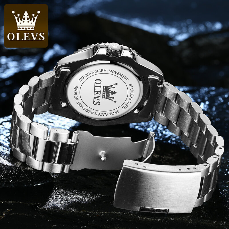 ساعة OLEVS-ساعة كوارتز مقاومة للماء من الفولاذ المقاوم للصدأ للرجال ، أصلية ، فاخرة ، مضيئة ، رياضية ، ساعة يد ، ساعة ، موضة