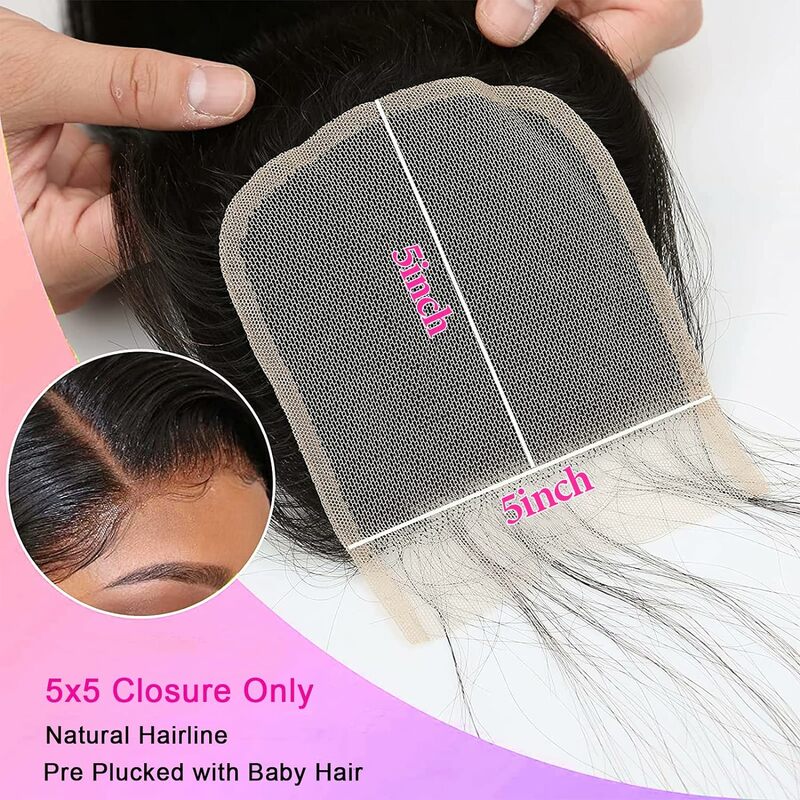 Ulria-إغلاق شعر بشري مموج للجسم للنساء ، خط شعر طبيعي ، إغلاق دانتيل HD 5x5 ، ترقية ، 5x5