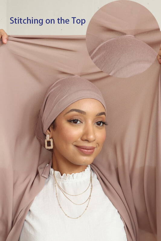 لحظة الحجاب الشيفون الحجاب وشاح مع التعادل جيرسي قبعات بونيه العلامة التجارية تصميم وشاح إسلامي على استعداد لارتداء
