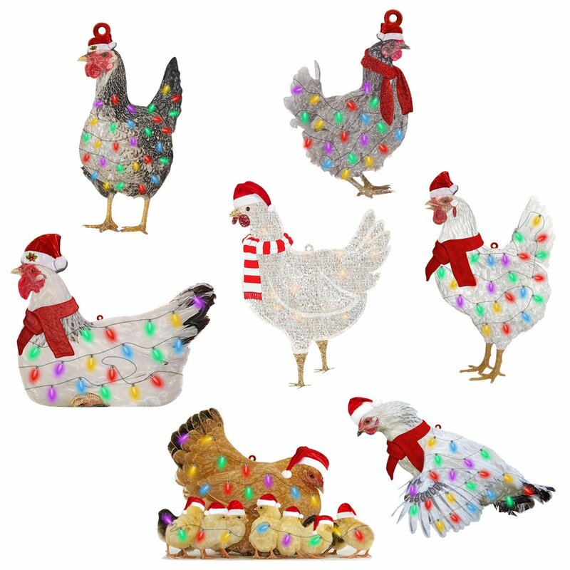 زخارف دجاج خشبية لعيد الميلاد ، دلايات جميلة ، ديكور منزلي ، ديكور مهرجان خارجي ، 7 أنماط ، ساخن