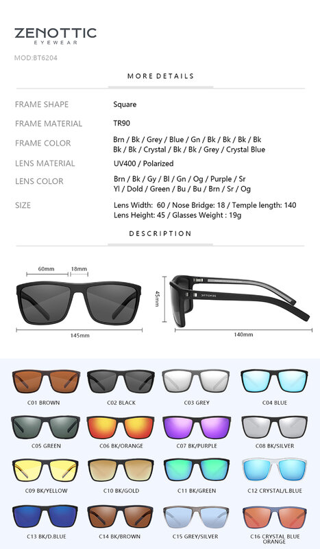 ZENOTTIC الاستقطاب النظارات الشمسية للرجال ظلال خفيفة الوزن TR90 الإطار UV400 حماية مربع في الهواء الطلق Trave القيادة نظارات شمسية