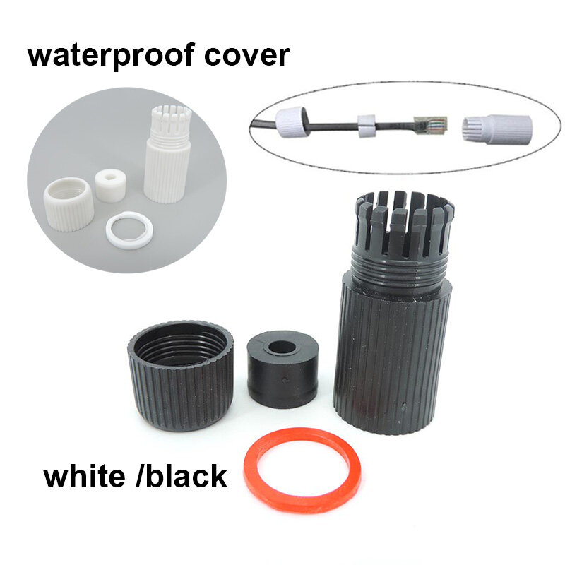 غطاء موصل مقاوم للماء لشبكة في الهواء الطلق ، غطاء لكاميرا IP Poe ، كابل ضفيرة ، أبيض وأسود ، RJ45
