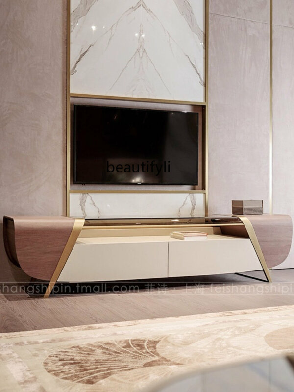yj TV Cabinet Light Luxury Hong Kong-Style Post-Modern Floor Cabinet Italian Minimalist Low Cabinet Curio Cabinet