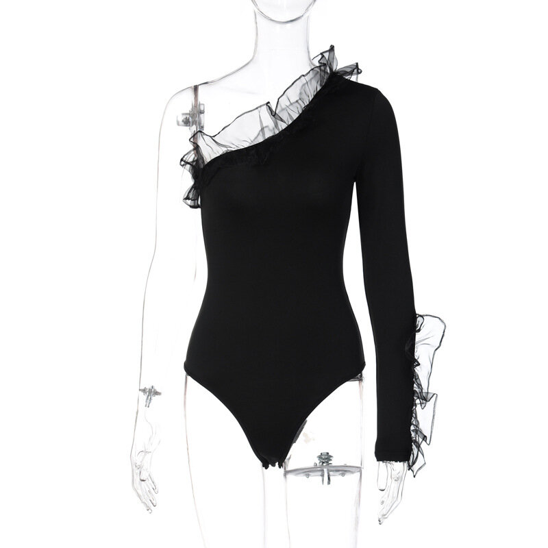 2022 ملابس داخلية مثيرة مكشكشة بكتف واحد وأكمام طويلة مرقعة أزياء الخريف رومبر للحفلات النسائية أزياء الهالوين