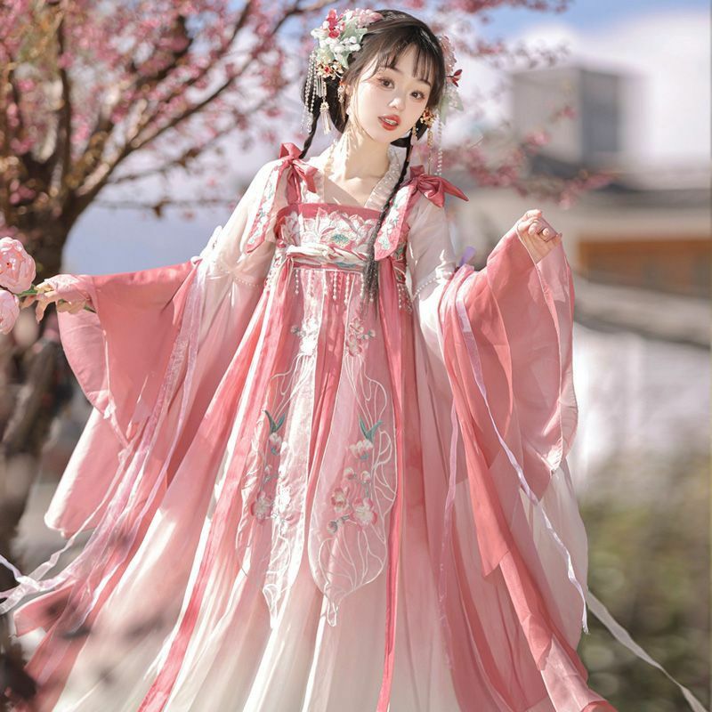 فستان هانفو صيني قديم للنساء ، زي تنكري للأميرة الهالوين ، زي حفلة ، الصيف ، الأخضر ، مجموعات أسرة تانغ