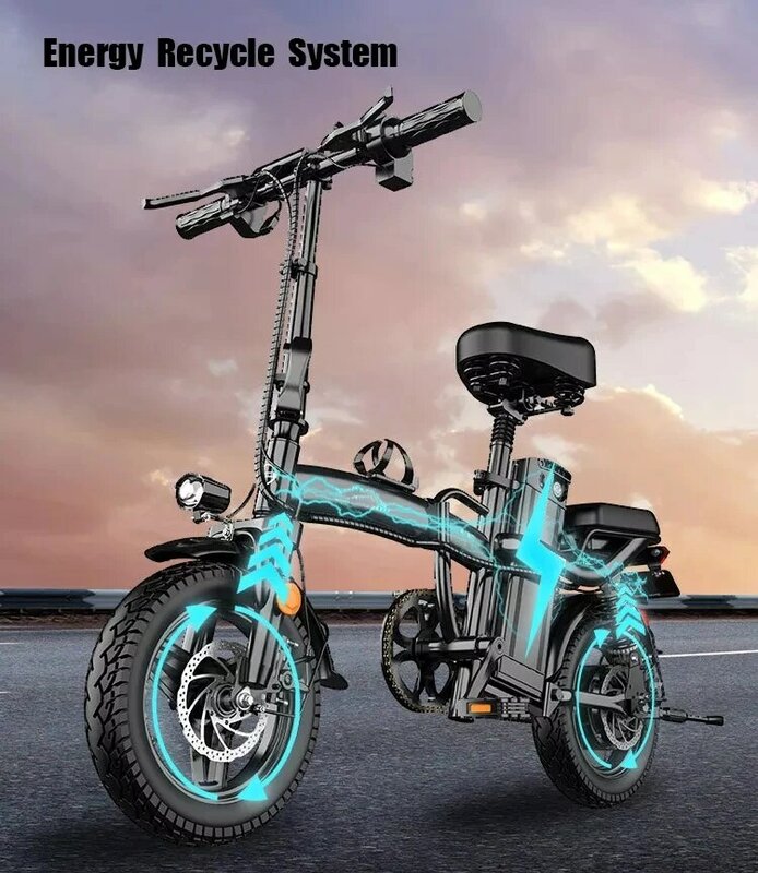 دراجة كهربية صغيرة قابلة للطي من Eswing مزودة ببطارية ليثيوم 48 فولت و6 أمبير في الساعة مقاس 14 بوصة وقدرة 400 واط سيارة المدينة قابلة للطي مقوي صوت كامل