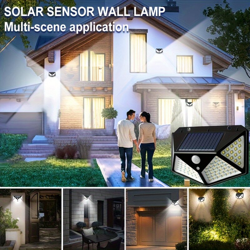 مصباح جداري شمسي LED مقاوم للماء ، مستشعر حركة ذكي ، 3 أوضاع ، يعمل بالطاقة الشمسية ، مناسب للشرفات ، الفناء ، الفناء ، الحديقة ، LED ، 1.