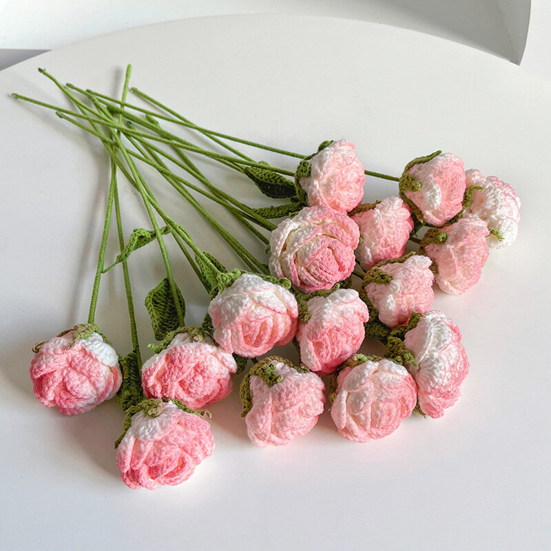 المنسوجة يدويا باقة الورد الزهور الديكور الجوكر الصوف الكروشيه الزهور الأبدية.