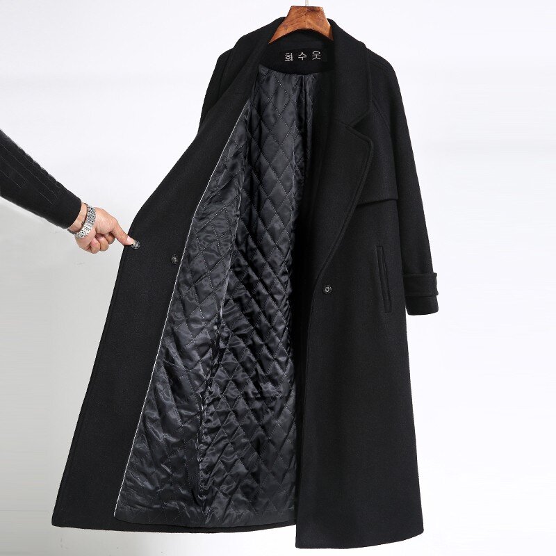 معطف أسود المرأة متوسطة طول جديد شعبية الراقية الوجهين الكشمير الخريف والشتاء سماكة الصوف معطف