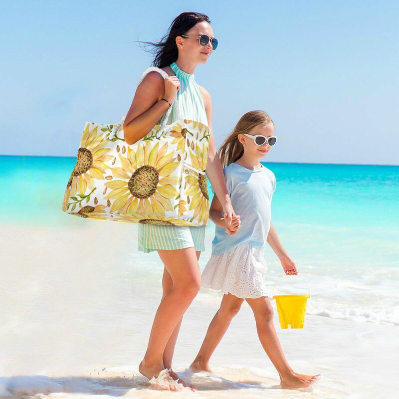 2022 موضة حقيبة حمل على الشاطئ حقيبة للطي المرأة كبيرة الحجم حقيبة يد السيدات عادية عباد الشمس طباعة النايلون حقيبة كتف الشاطئ بولسا الأنثوية