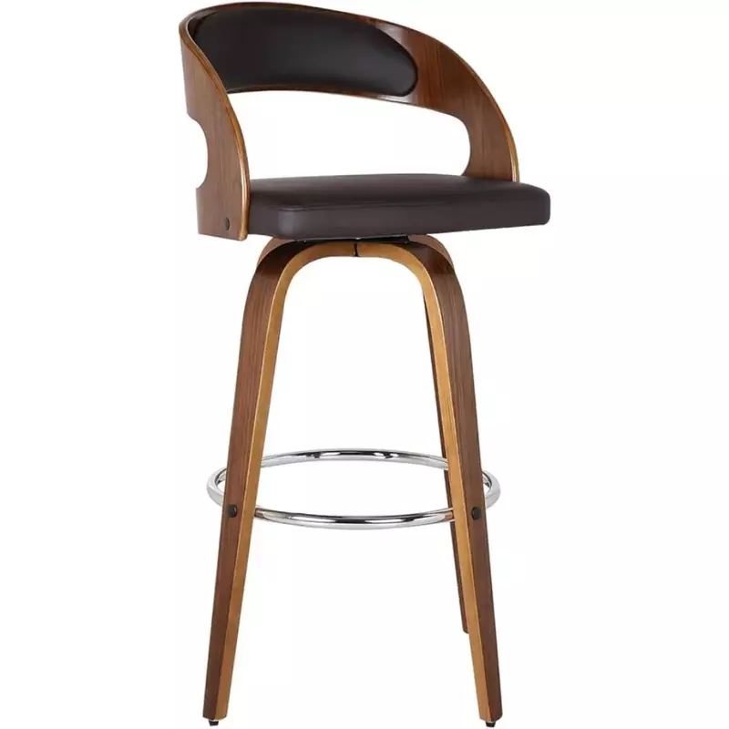 كرسي بار بارتفاع منضدة ، جلد صناعي بني ونهاية خشب الجوز ، كرسي بار ، 26 بوصة