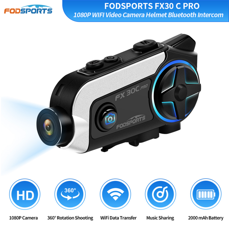 Fodsports FX30C برو للدراجات النارية الداخلي خوذة تحوي سماعة بلوتوث 1080P فيديو واي فاي كاميرا مسجل ، BT5.0 ، FM ، حصة الموسيقى
