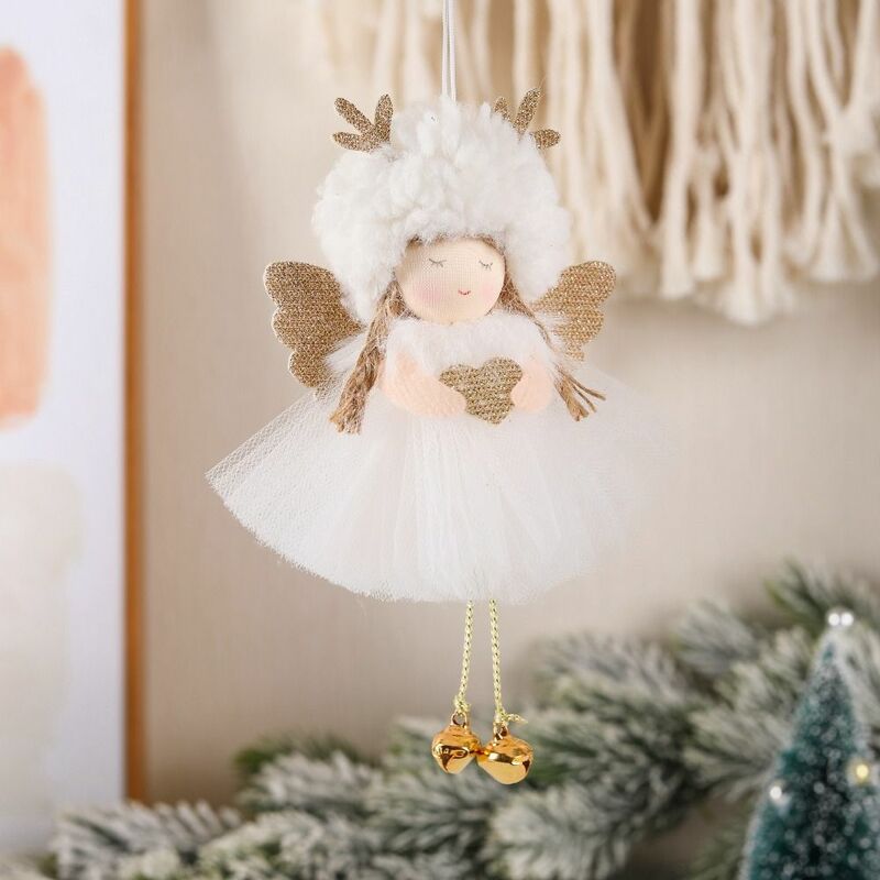 زخارف معلقة على شجرة عيد الميلاد القطيفة ، دمية ملاك ، قلادة دمية ملاك ، تنورة شاش ، سهلة الاستخدام ، لطيفة ، هدايا أطفال