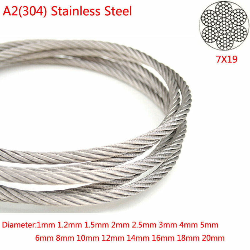 A2(304) الفولاذ المقاوم للصدأ 7x19 ستراند 1 مللي متر-20 مللي متر الأساسية سلك الحبال رفع الكابلات المعدنية