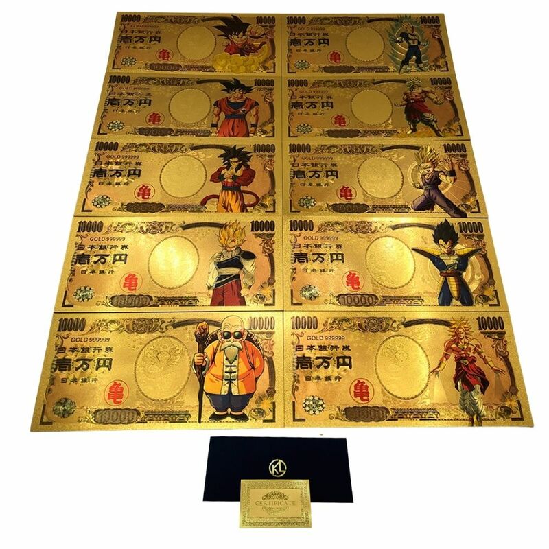 الأوراق النقدية البلاستيكية الذهبية لجمع ذاكرة الطفولة الكلاسيكية ، بطاقات البوكيمون ، بيكاتشو Pokeball ، 10000 ين ، 7-20 قطعة