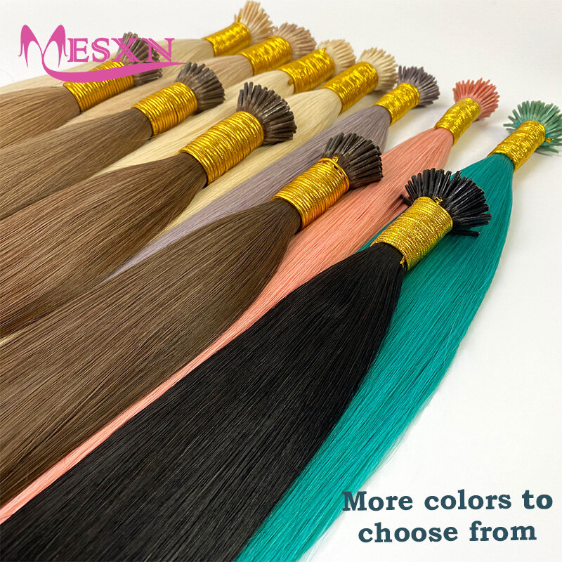 وصلات شعر مستقيمة MESXN مع طرف I ، شعر طبيعي ، شعر بشري حقيقي ، وصلات انصهار ، كبسولة كيراتين ، أشقر بني ، لون 14-24in