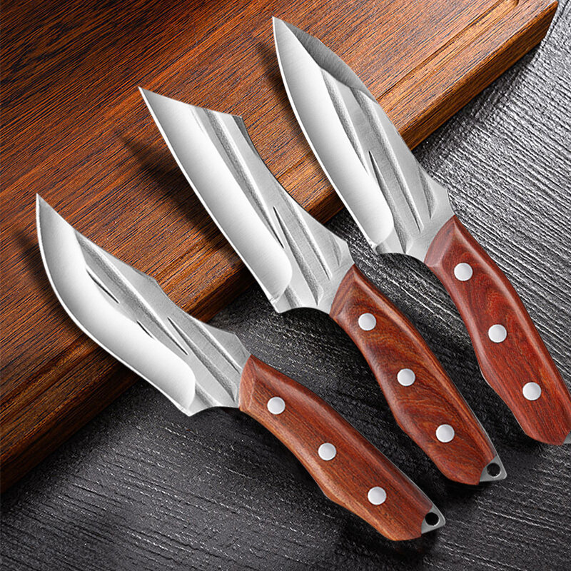 اللحوم الساطور سكين اليد مزورة 5Cr15Mov الفولاذ المقاوم للصدأ التخييم بقاء سكين صيد الفاكهة جزار Boning سكينة مطبخ للطهاة