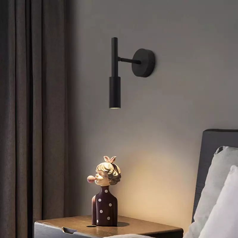 مصباح حائط ليد حديث قابل للدوران ، أضواء كاشفة لغرفة النوم بجانب السرير ، دراسة ، مدخل ، درج ، تجهيزات إضاءة للقراءة ، أسود وأبيض
