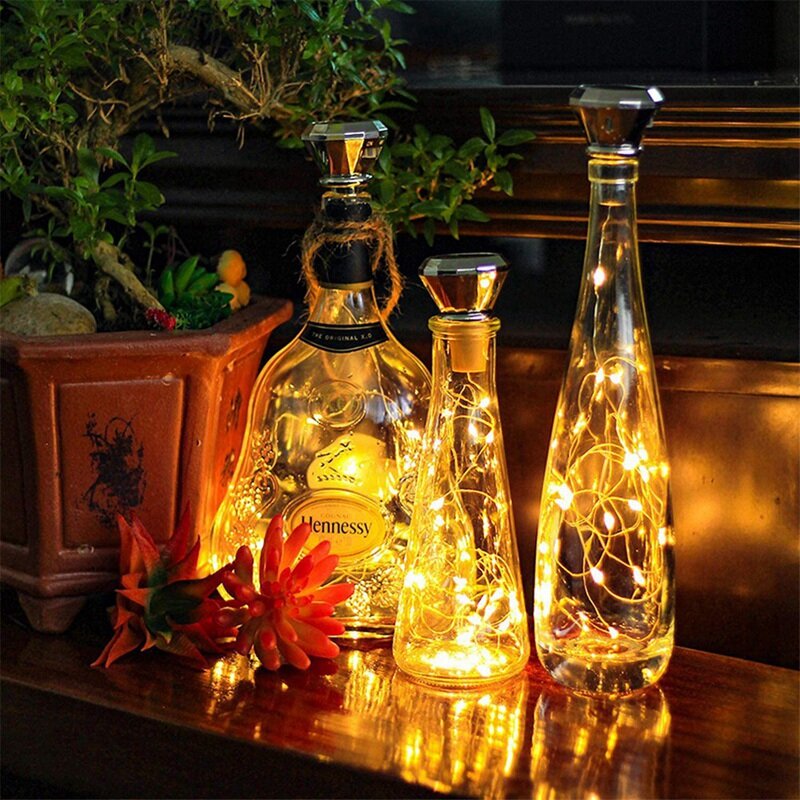 أضواء الفلين زجاجة النبيذ الشمسية ، الأسلاك النحاسية ، أضواء سلسلة خرافية لحفل الزفاف ، حفلة العام الجديد ، مزهرية ، ديكور إكليل ، 2 متر ، 20 مصباح