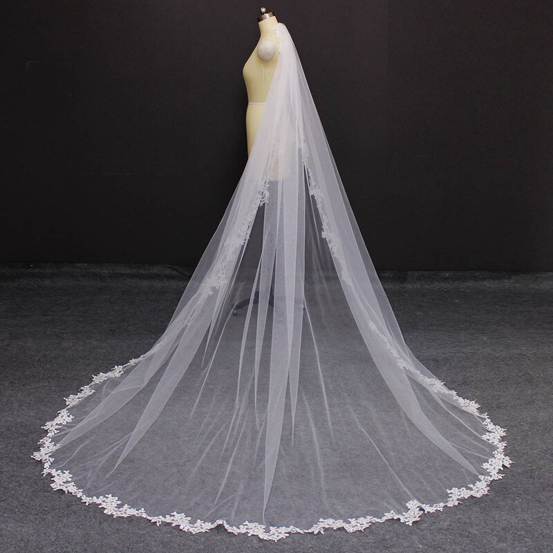 حجاب زفاف مزين بالدانتيل مع مشط ، إكسسوارات زفاف من طبقة واحدة ، صور حقيقية