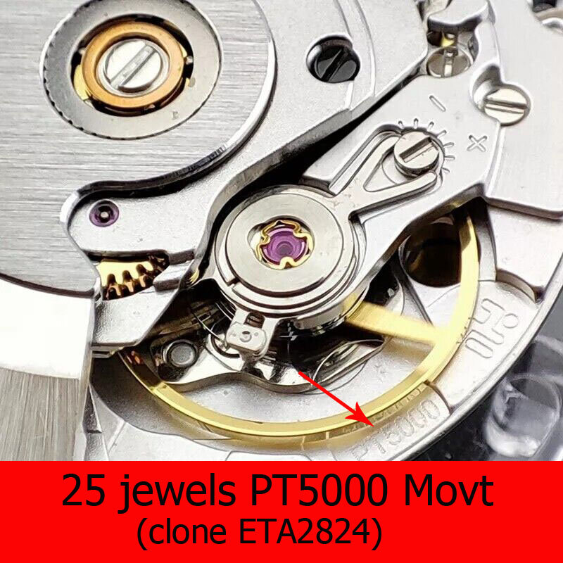 حقيقية 25 جواهر الأصلي PT5000 الحركة الميكانيكية مع dateعجلة 28800/ساعة تردد ساعة اليد أجزاء الأبيض dateعجلة