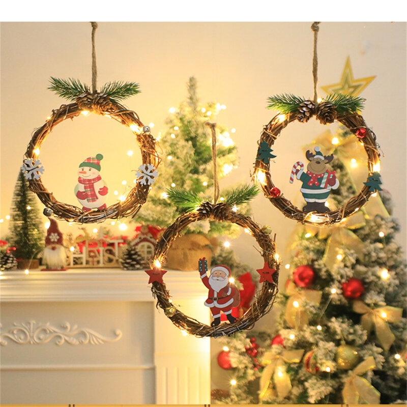 زينة عيد الميلاد اكاليل الزهور مع سانتا وزخرفة ثلج ، تعمل بالبطارية ، اكليلا من الزهور الاصطناعية للباب الأمامي ، خارج ، 1 قطعة