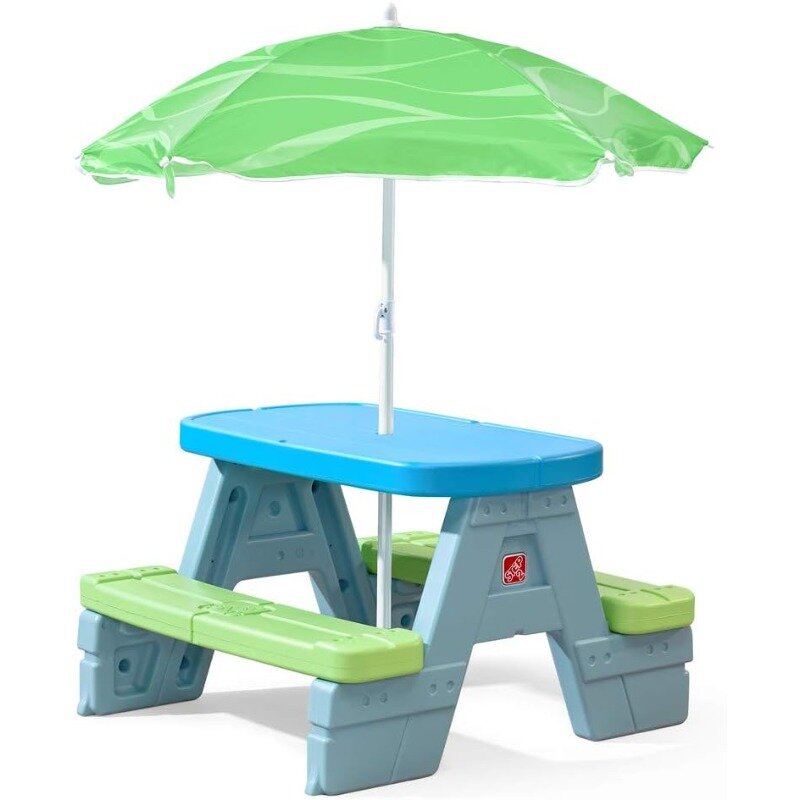 طاولة رحلات مع مظلة قابلة للإزالة للأطفال ، مقاعد تحت الشمس والظل ، داخلية وخارجية ، 4 مقاعد ، سهلة التجميع