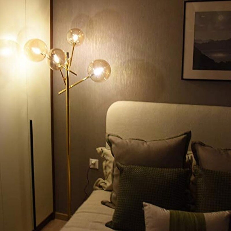 مصباح أرضي ثريا سبوتنيك لغرفة النوم ، ظل زجاجي 4 مصابيح غرفة المعيشة ، TD00145