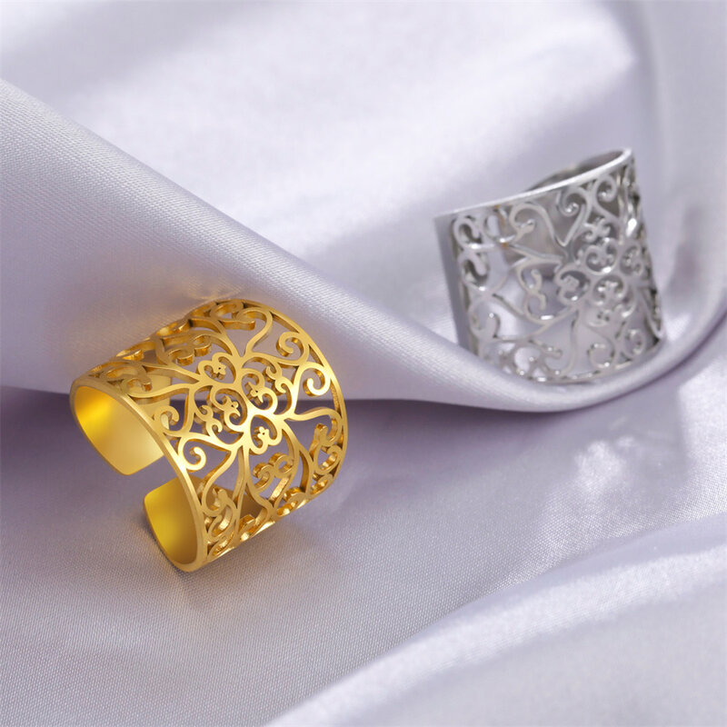 خاتم كازادور عتيق للنساء ، فولاذ مقاوم للصدأ ، خواتم إصبع واسعة ، مجوهرات ، هدية عيد ميلاد ، زهرة