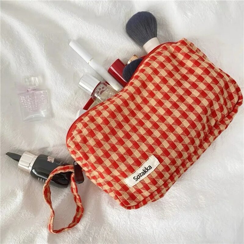 حقائب مكياج منقوشة للعناية بالبشرة ، حقيبة سفر من القماش البسيط ، حقيبة تخزين محمولة
