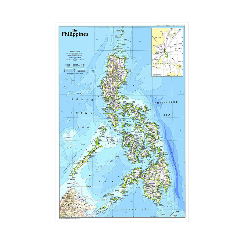42*59 سنتيمتر الفلبين خريطة الإدارية 1986 سنة نسخة خرائط جدار ديكور قماش اللوحة غرفة المعيشة ديكور المنزل