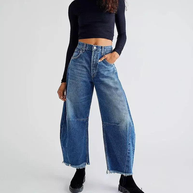بنطال نسائي غير رسمي بساق مستقيمة ، جينز جديد بساق واسعة أحادي اللون ، بنطال قصير بأزرار عصرية ، ملابس الشارع ، YDL15