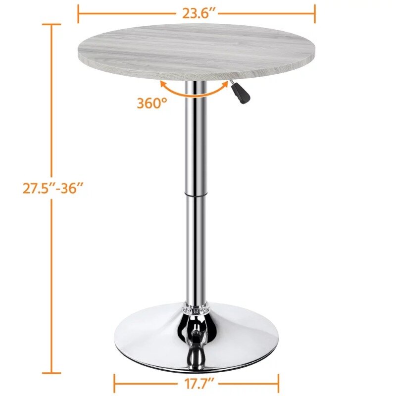 ارتفاع قابل للتعديل حانة طاولة مستديرة ، 360 درجة قطب ، يصلح Bistro ، مقهى ، شريط المنزل ، رمادي