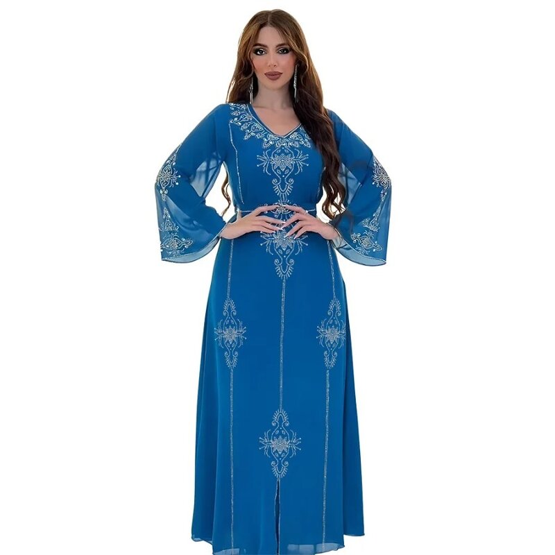 قفطان نسائي إسلامي أنيق ، فستان حفلة للأعياد رمضان ، عباية دبي تركيا إسلامي فساتين سهرة طويلة