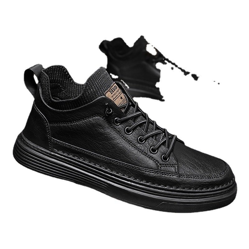حذاء جلد أسود كاجوال للرجال ، جيد التهوية خاص ، برباط ، مقاوم للماء ، مانع للإنزلاق ، ذكر ، عمل ، ربيع ، جديد