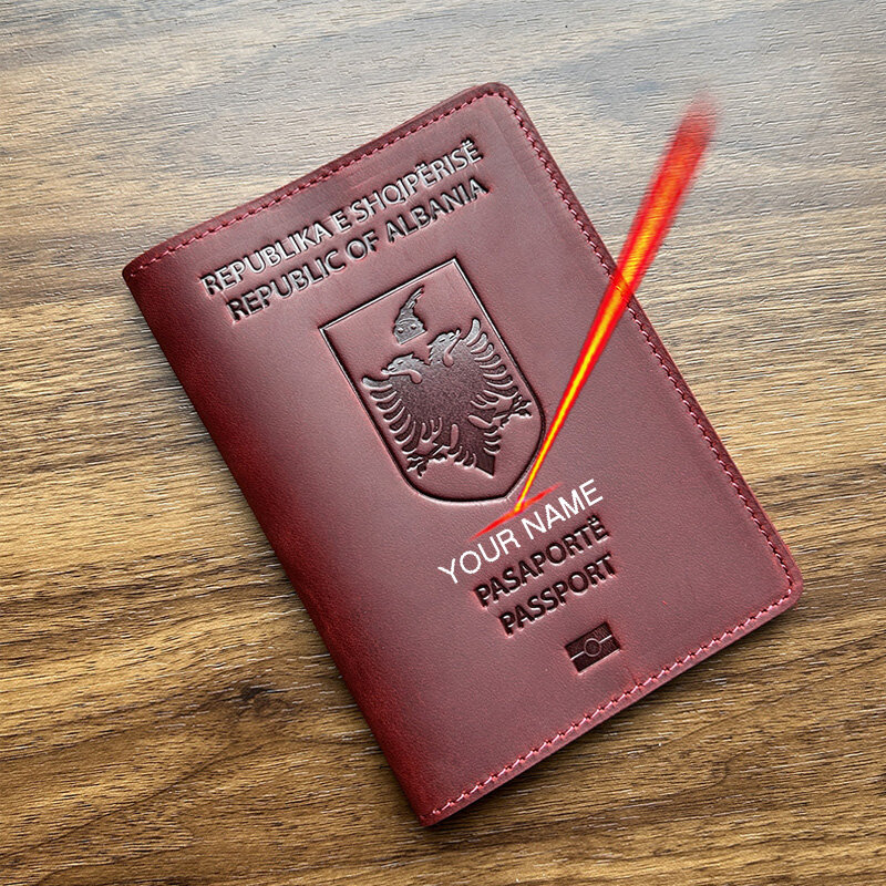 جمهورية ألبانيا غطاء جواز السفر شخصية Name100 ٪ جلد طبيعي ألبانيا الحال بالنسبة لجوازات السفر حامل جواز السفر