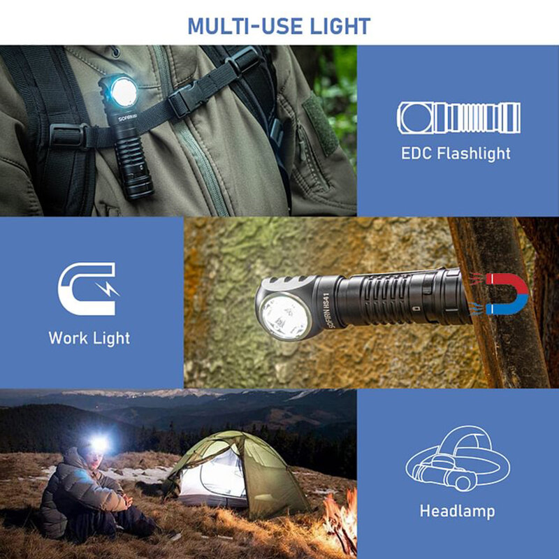 SOFIRN-USB C قابلة للشحن LED مصباح يدوي ، كشافات ، أضواء كاشفة ، الشعلة قوية مع ذيل المغناطيس ، HS41 ، 21700 ، SST20
