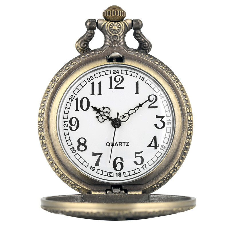 العتيقة منحوتة آلة موسيقية تصميم البرونزية كوارتز ساعة الجيب للرجال النساء كامل هنتر ساعة مع قلادة سلسلة تذكارية
