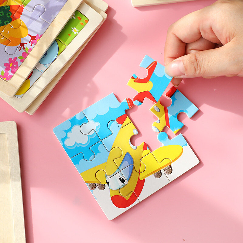 أحجية بانوراما خشبية تعليمية مونتيسوري ، ألعاب للأطفال ، تتميز بأنماط كرتون ومركبات ، 11 ، من من من من من قطعة واحدة
