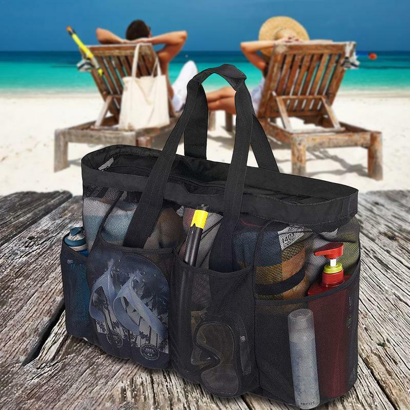 شبكة حقيبة الشاطئ مع جيوب انغلق ، حقيبة بركة ، منظم السفر ، حمل تنفس ، سعة كبيرة ، أساسيات الشاطئ ، اللعب