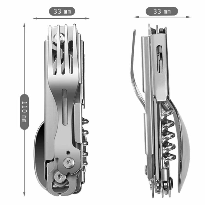 الفولاذ المقاوم للصدأ متعددة أداة سكين جيب ، للطي شوكة ، ملعقة ، 6 في 1 ، أواني في الهواء الطلق ، التخييم المائدة ، أدوات المائدة المحمولة ، يمكن فتاحة