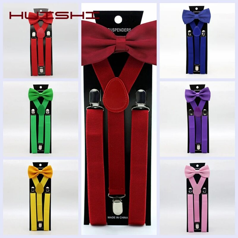 HUISHI الرجال الحمالات ربطة القوس فيونكة مجموعة الجينز البوليستر 43 الملونة الصلبة Y-الظهر الأقواس فراشة قابل للتعديل ربطة القوس فيونكة للرجال الحمالات