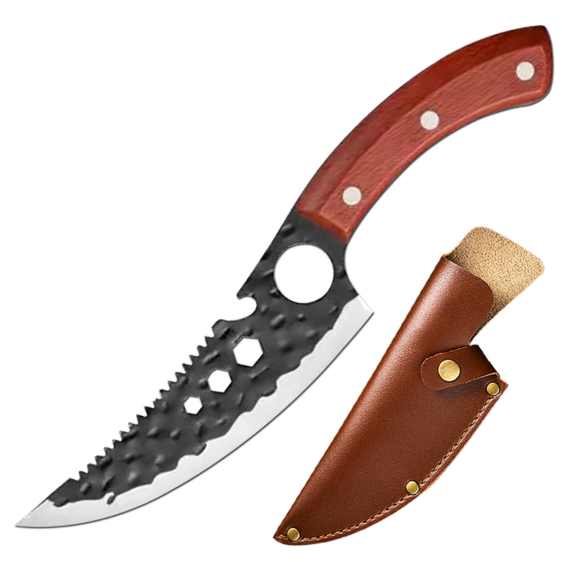 سكين ساطور مصنوع يدويًا مع ثقب إصبع ، فولاذ مقاوم للصدأ مزور ، سكين طاه في المطبخ ، لحم ، صيد ، سكين جزار ، 6"