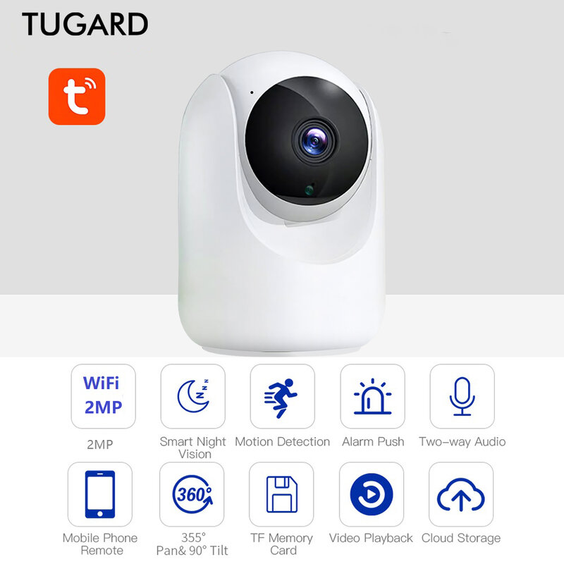 TUGARD-كاميرا مراقبة لاسلكية لأمن المنزل ctv ، واي فاي ، HD ، IP تلقائي ، رؤية ليلية ، تتبع ، تطبيق تويا