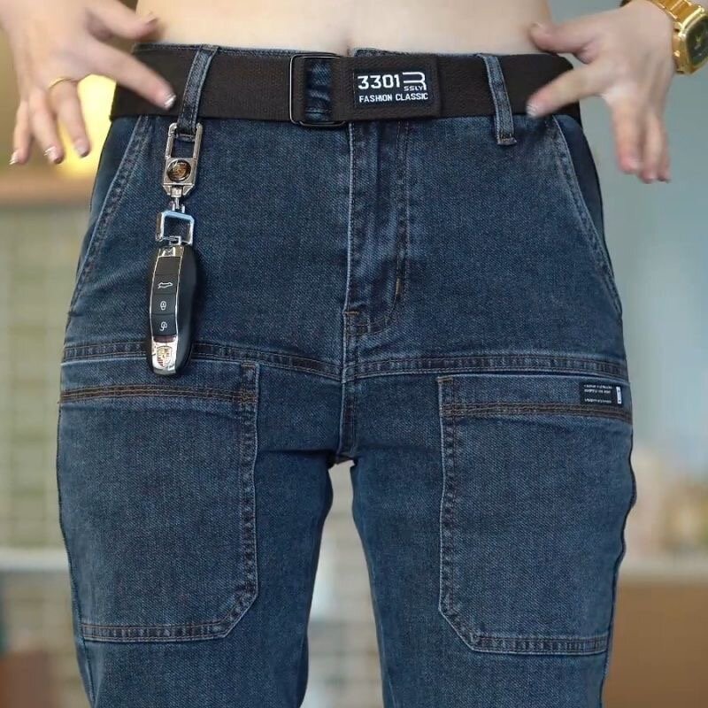 جينز رجالي مطاطي مستقيم الساق قابل للتنفس ، سراويل أحادية اللون ، سراويل مريحة غير رسمية ، جودة عالية ، موضة جديدة ، الربيع والخريف ، 38 ،