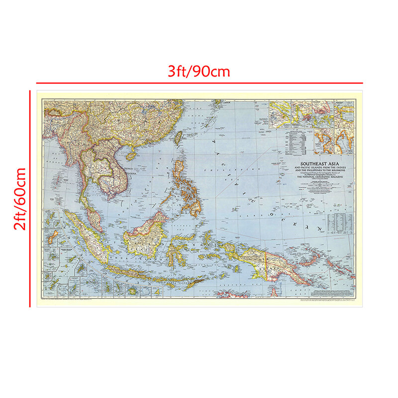 90*60 سنتيمتر جنوب شرق آسيا 1944 خريطة العالم خريطة أفقية العالم مفصلة ملصق جدار الرسم البياني ورقة كرافت ورقة ديكور غرفة مكتب المنزل