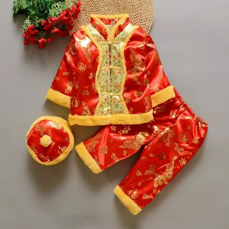 تانغ الصينية التقليدية زي لحديثي الولادة طفل الفتيان الفتيات التطريز الشتاء الأحمر السنة الجديدة هدية عيد ميلاد عيد الميلاد Longsleeve