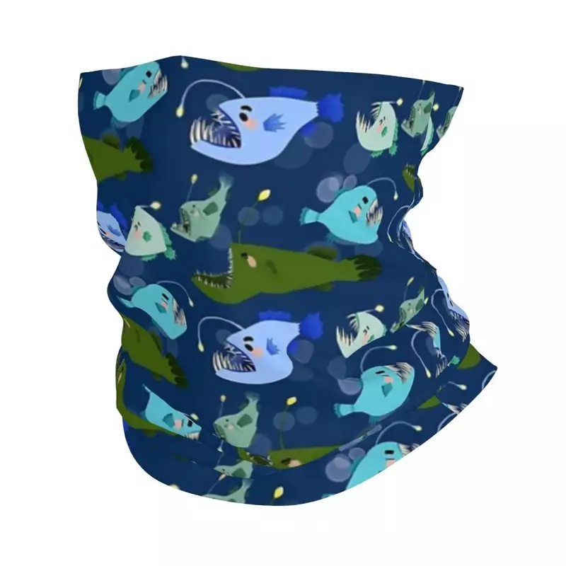 أنجلرفيش-متعة الكرتون الأسماك المحيط نمط باندانا ، غطاء الرقبة ، قناع مطبوع ، أغطية الرأس الدافئة ، الرياضة في الهواء الطلق ، الأزرق والأخضر